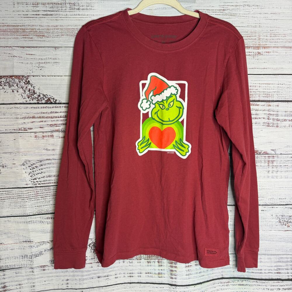 Life Is Good The Grinch Christmas Long Sleeve Shirt Mens M Holiday Graphic